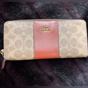 Coach Tan and Red Monogram Wallet